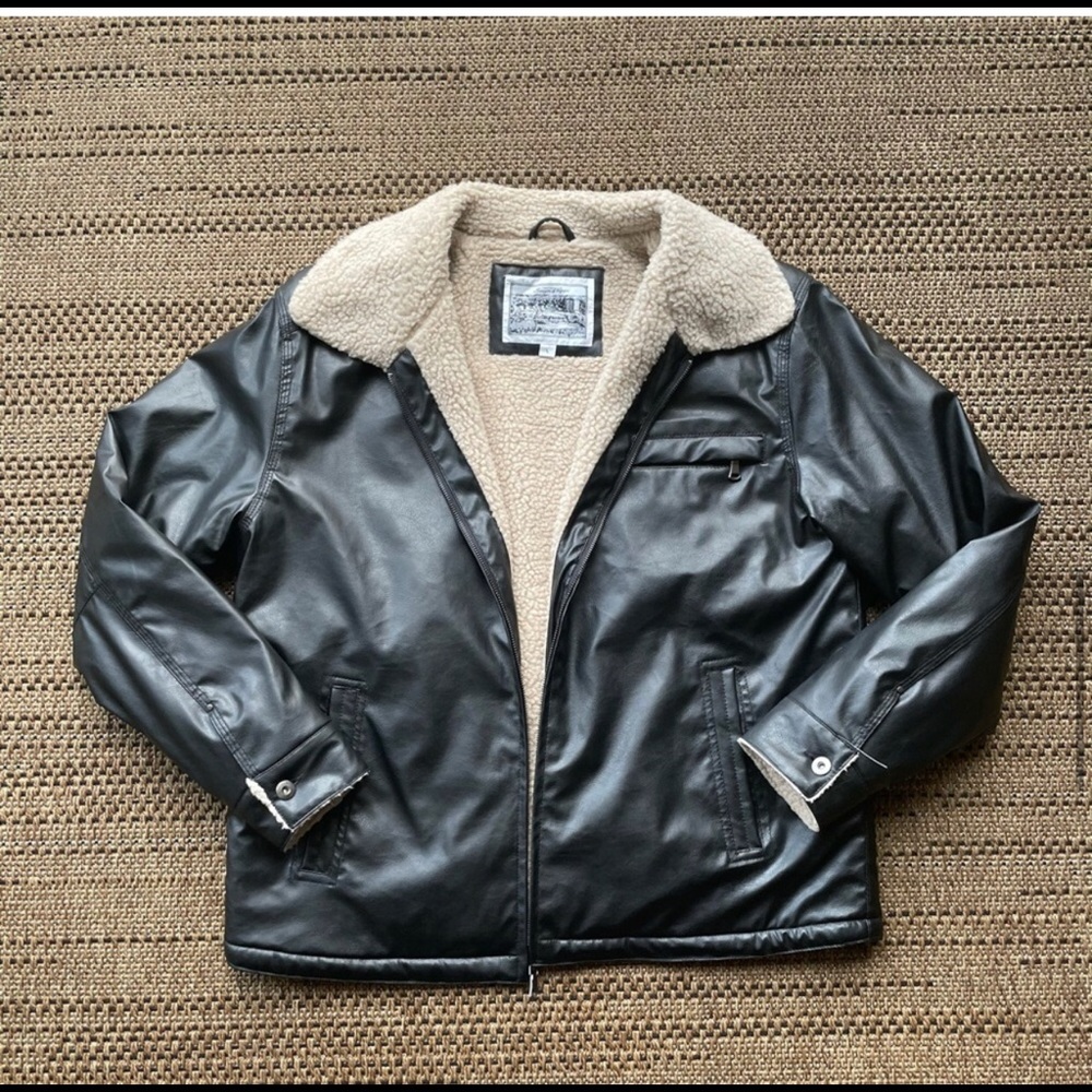 Sawyer of Napa Black Bomber Jacket (Vegan Leather and Shearling)